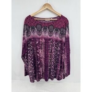 Belle Boho by Kim Gravel Boho Chic Top Magenta Flowy Tunic Stretch Knit Size 1X